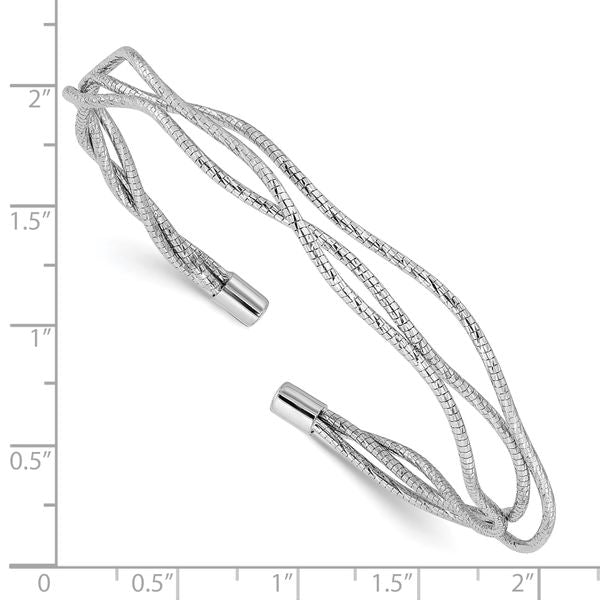 Leslie's Sterling Silver Rh-plated Polished and Textured Wavy Cuff Bracelet - Image 3