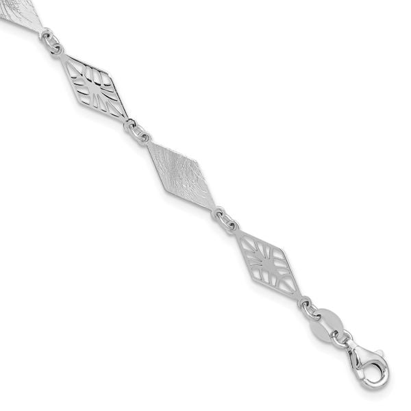 Leslie's SS Rh-plated Polished and Scratch Finish with 1in ext. Bracelet