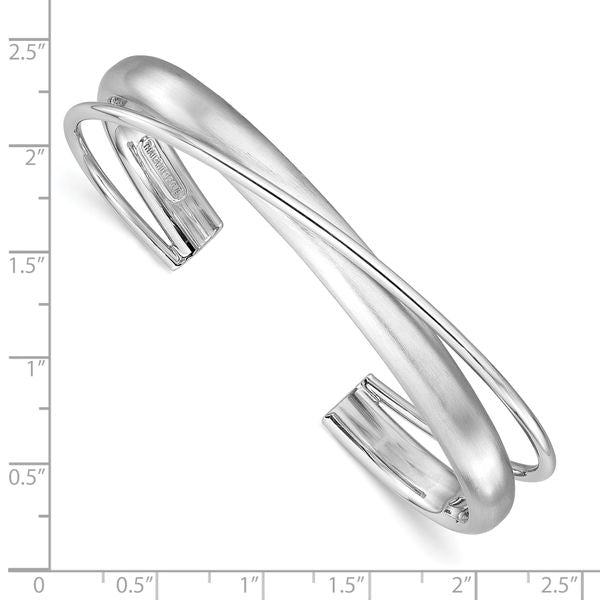 Leslie's Sterling Silver Rhodium-plated Satin Polished Criss Cross Cuff Ban - Image 3