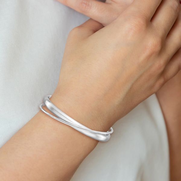 Leslie's Sterling Silver Rhodium-plated Satin Polished Criss Cross Cuff Ban - Image 4