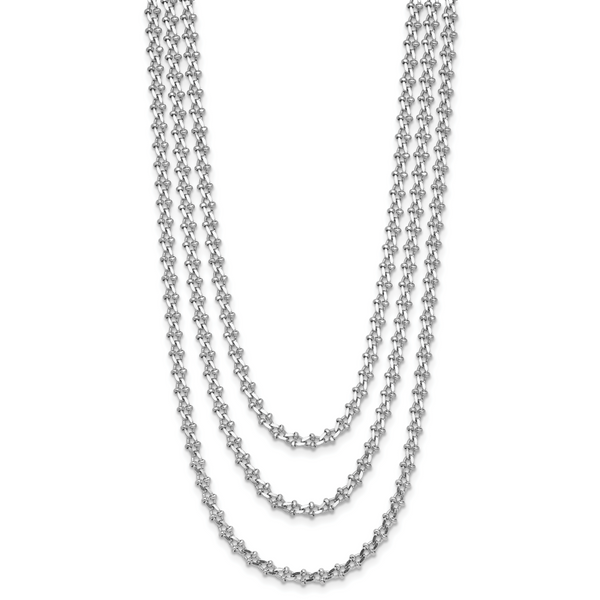 Leslie's Sterling Silver Rh-plated Polished 3-Strand w/1.5in ext. Necklace - Image 2