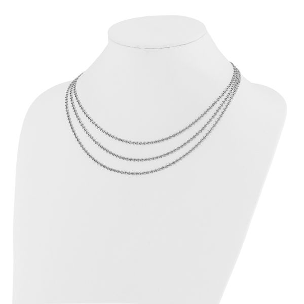 Leslie's Sterling Silver Rh-plated Polished 3-Strand w/1.5in ext. Necklace - Image 3