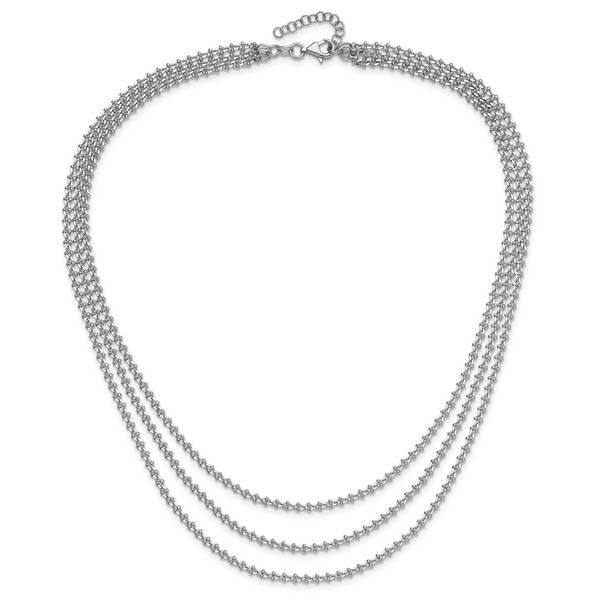 Leslie's Sterling Silver Rh-plated Polished 3-Strand w/1.5in ext. Necklace - Image 4