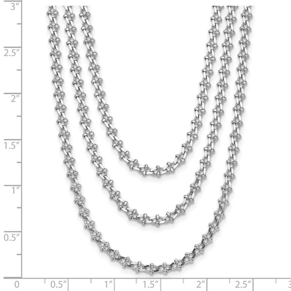 Leslie's Sterling Silver Rh-plated Polished 3-Strand w/1.5in ext. Necklace - Image 5