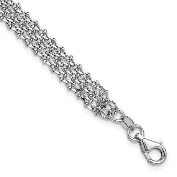 Leslie's Sterling Silver Rh-plated Polished 3-Strand w/1in ext. Bracelet