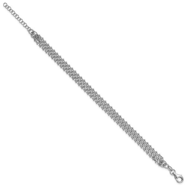 Leslie's Sterling Silver Rh-plated Polished 3-Strand w/1in ext. Bracelet - Image 2