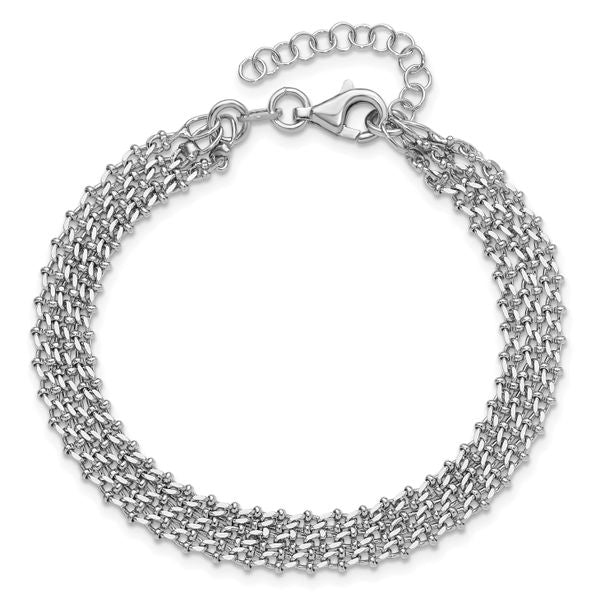 Leslie's Sterling Silver Rh-plated Polished 3-Strand w/1in ext. Bracelet - Image 4
