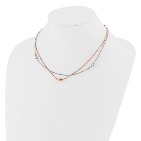 Leslie's Sterling Silver Rhodium and Rose-tone w/1.75in ext. Necklace - Image 3
