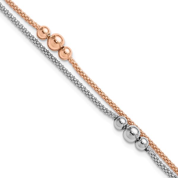 Leslie's Sterling Silver Rhodium and Rose-tone w/1in ext. Bracelet