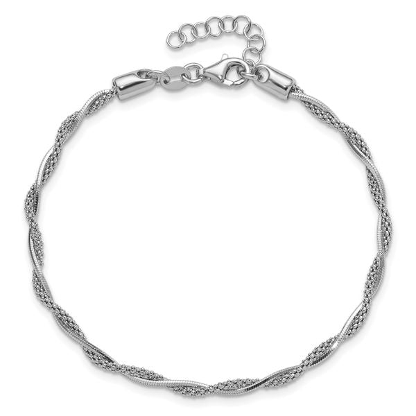 Leslie's Sterling Silver Rh-plated Polished Twisted w/1in ext. Bracelet - Image 4