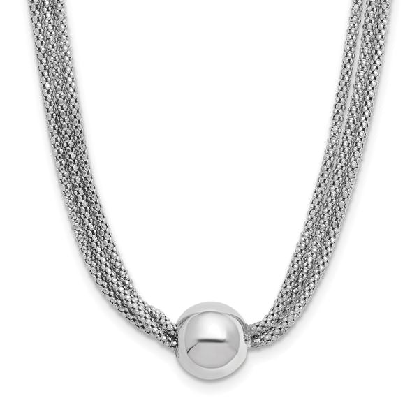 Leslie's Sterling Silver RH-plate Polished 3-Strand Bead w/2in ext. Necklac