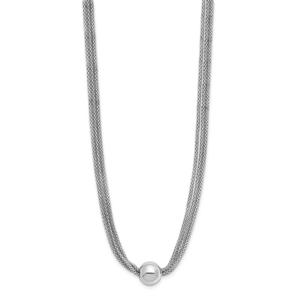 Leslie's Sterling Silver RH-plate Polished 3-Strand Bead w/2in ext. Necklac - Image 2