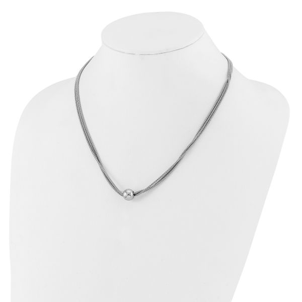 Leslie's Sterling Silver RH-plate Polished 3-Strand Bead w/2in ext. Necklac - Image 3