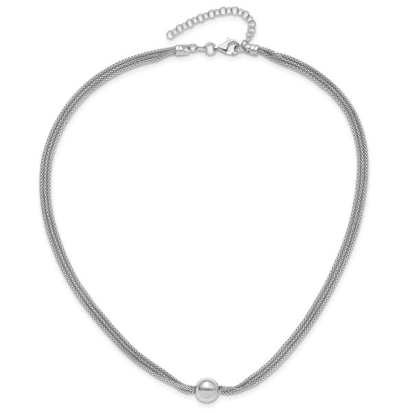 Leslie's Sterling Silver RH-plate Polished 3-Strand Bead w/2in ext. Necklac - Image 4