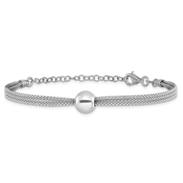 Leslie's Sterling Silver RH-plate Polished 3-Strand Bead w/2in ext. Bracele - Image 3