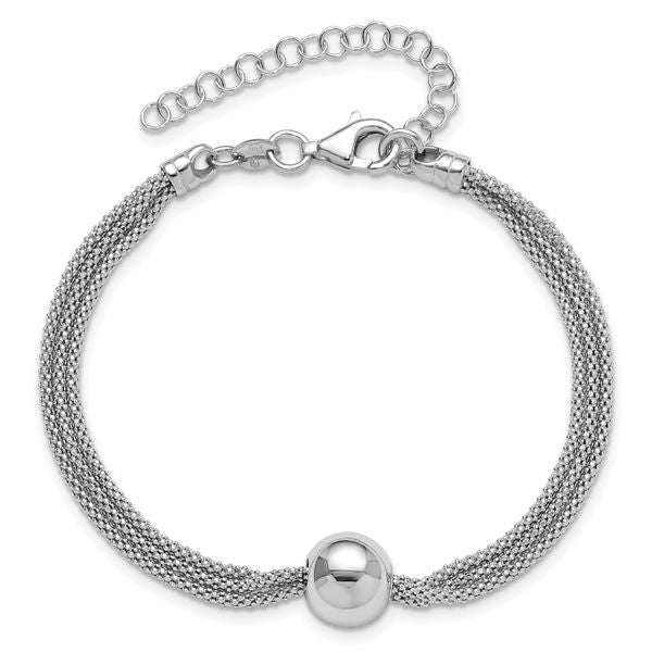 Leslie's Sterling Silver RH-plate Polished 3-Strand Bead w/2in ext. Bracele - Image 4