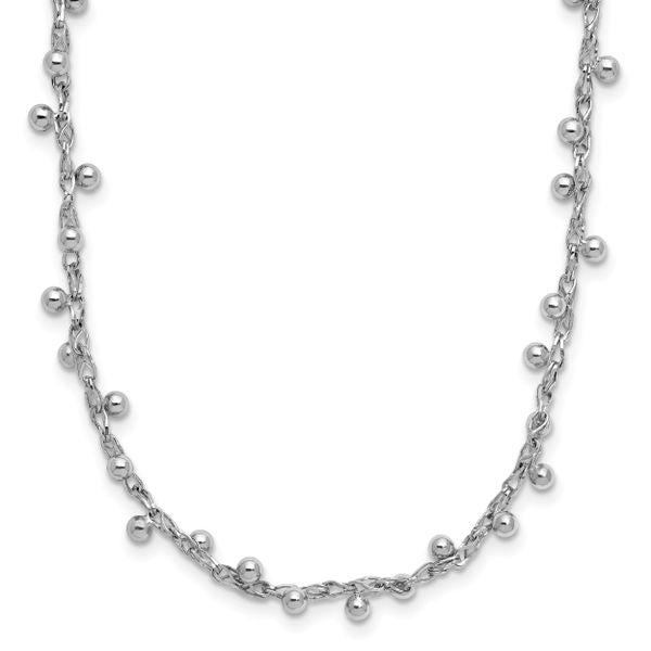 Leslie's Sterling Silver Rhod-plated Polished Beaded w/3in ext. Necklace