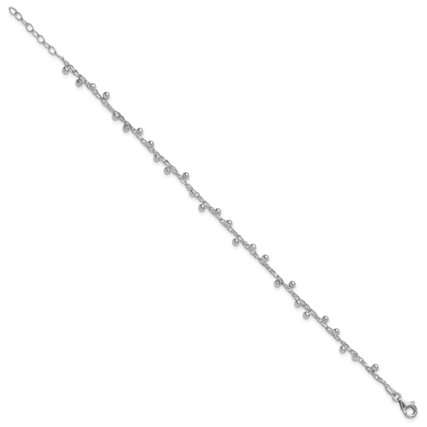 Leslie's Sterling Silver Rhod-plated Polished Beaded w/1in ext. Bracelet - Image 2