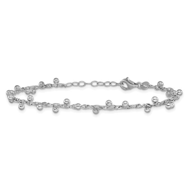 Leslie's Sterling Silver Rhod-plated Polished Beaded w/1in ext. Bracelet - Image 3