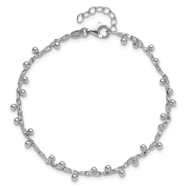 Leslie's Sterling Silver Rhod-plated Polished Beaded w/1in ext. Bracelet - Image 4