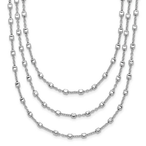 Leslie's Sterling Silver Rh-plated 3 Strand Beaded 16in w/2in ext. Necklace