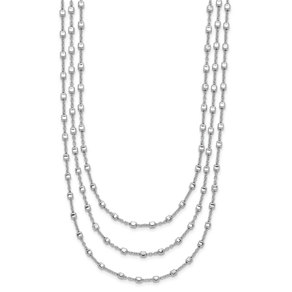 Leslie's Sterling Silver Rh-plated 3 Strand Beaded 16in w/2in ext. Necklace - Image 2