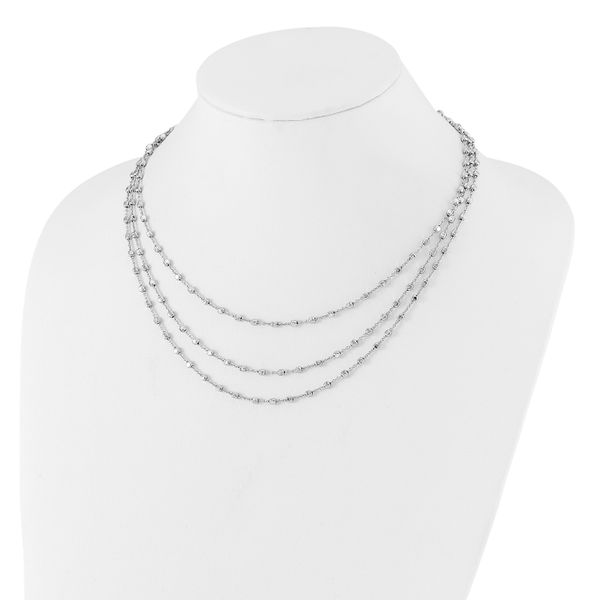 Leslie's Sterling Silver Rh-plated 3 Strand Beaded 16in w/2in ext. Necklace - Image 3