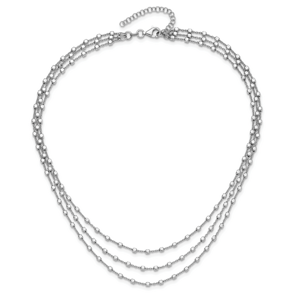 Leslie's Sterling Silver Rh-plated 3 Strand Beaded 16in w/2in ext. Necklace - Image 4