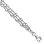 Leslie's Sterling Silver Rh-plated 3 Strand Beaded 7.5in w/1in ext. Bracele
