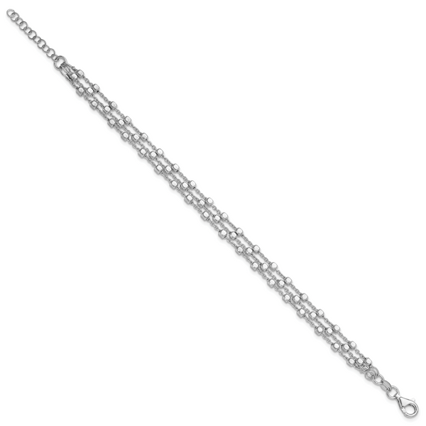 Leslie's Sterling Silver Rh-plated 3 Strand Beaded 7.5in w/1in ext. Bracele - Image 2