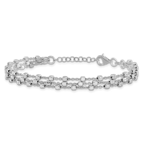 Leslie's Sterling Silver Rh-plated 3 Strand Beaded 7.5in w/1in ext. Bracele - Image 3
