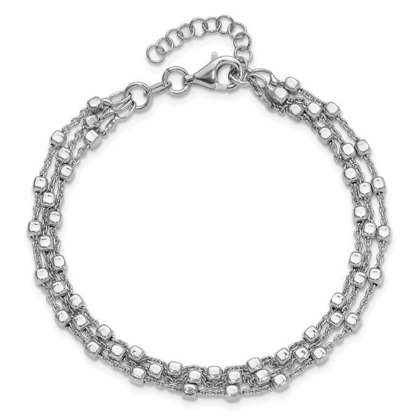 Leslie's Sterling Silver Rh-plated 3 Strand Beaded 7.5in w/1in ext. Bracele - Image 4