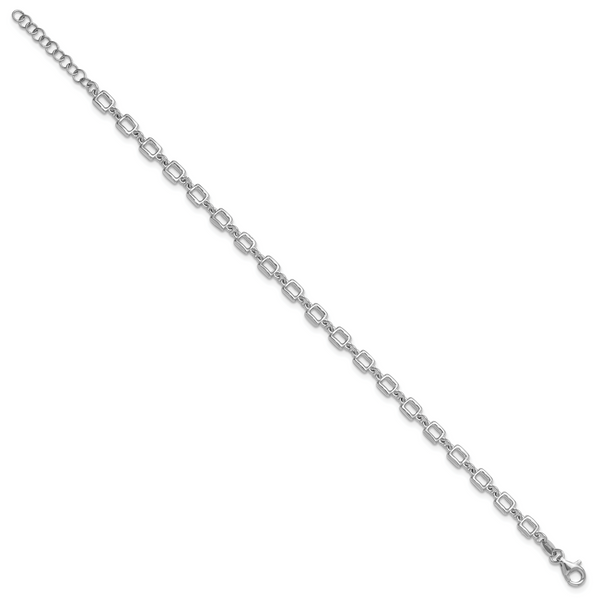 Leslie's Sterling Silver Rhodium-plated Square Link w/1in ext. Bracelet - Image 2