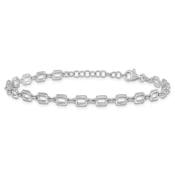 Leslie's Sterling Silver Rhodium-plated Square Link w/1in ext. Bracelet - Image 3