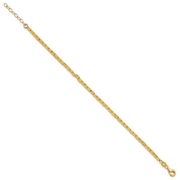 Leslie's Sterling Silver Gold-plated Polished/Hammered w/1in ext. Bracelet - Image 2