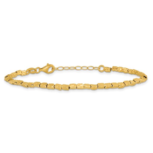 Leslie's Sterling Silver Gold-plated Polished/Hammered w/1in ext. Bracelet - Image 3