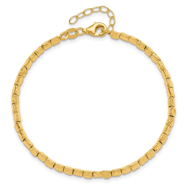 Leslie's Sterling Silver Gold-plated Polished/Hammered w/1in ext. Bracelet - Image 4