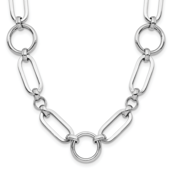 Leslie's Sterling Silver RH-plated Polished Fancy Link w/ 2in ext. Necklace
