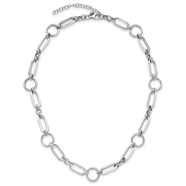 Leslie's Sterling Silver RH-plated Polished Fancy Link w/ 2in ext. Necklace - Image 4