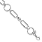 Leslie's Sterling Silver Rhod-plated Polished Fancy Link w/ 1in ext. Bracel