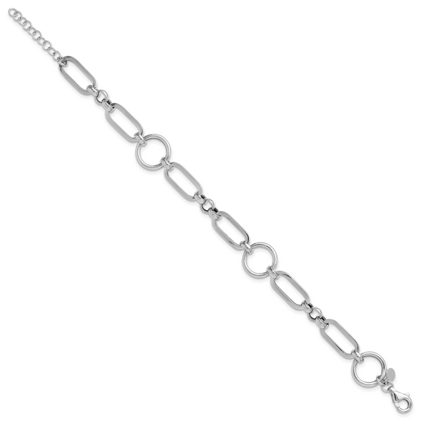 Leslie's Sterling Silver Rhod-plated Polished Fancy Link w/ 1in ext. Bracel - Image 2
