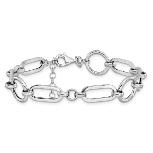 Leslie's Sterling Silver Rhod-plated Polished Fancy Link w/ 1in ext. Bracel - Image 3