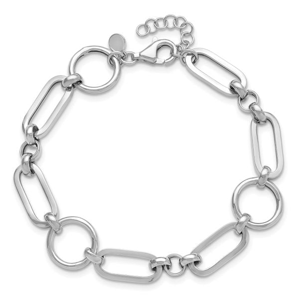 Leslie's Sterling Silver Rhod-plated Polished Fancy Link w/ 1in ext. Bracel - Image 4