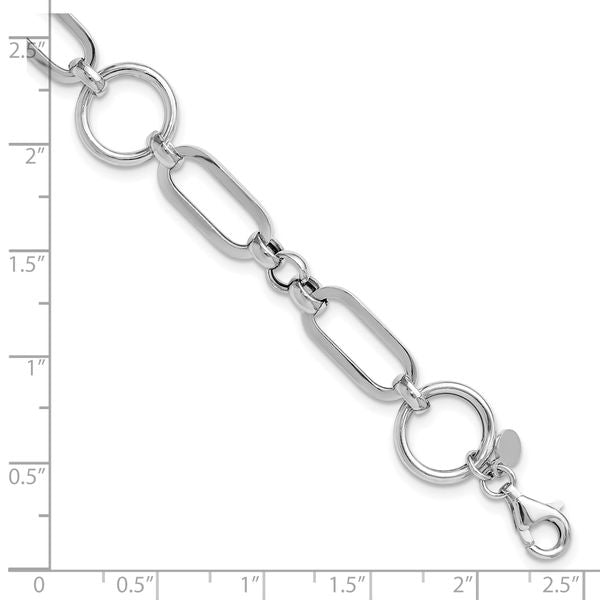 Leslie's Sterling Silver Rhod-plated Polished Fancy Link w/ 1in ext. Bracel - Image 5