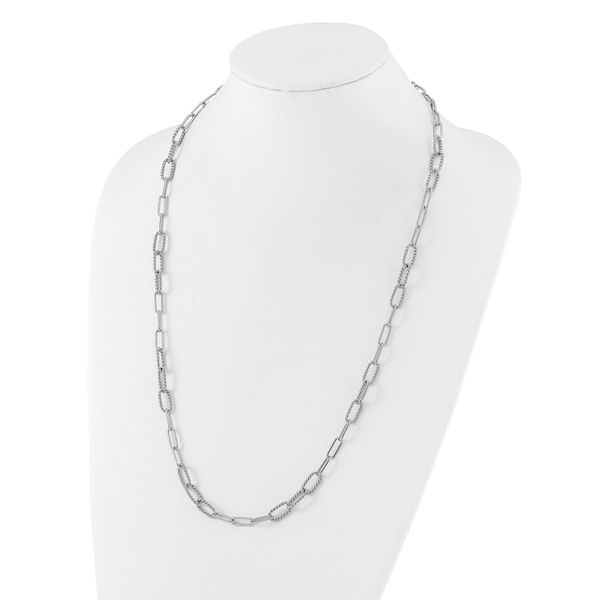 Leslie's Sterling Silver RH-plated Polished/Textured Fancy Link Necklace - Image 3