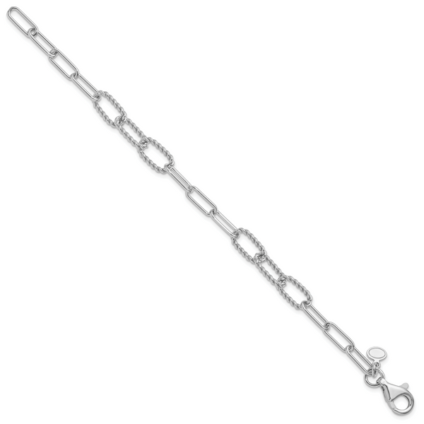 Leslie's Sterling Silver RH-plated Polished/Textured Fancy Link Bracelet - Image 2