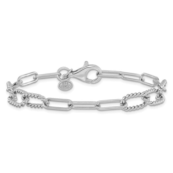 Leslie's Sterling Silver RH-plated Polished/Textured Fancy Link Bracelet - Image 3