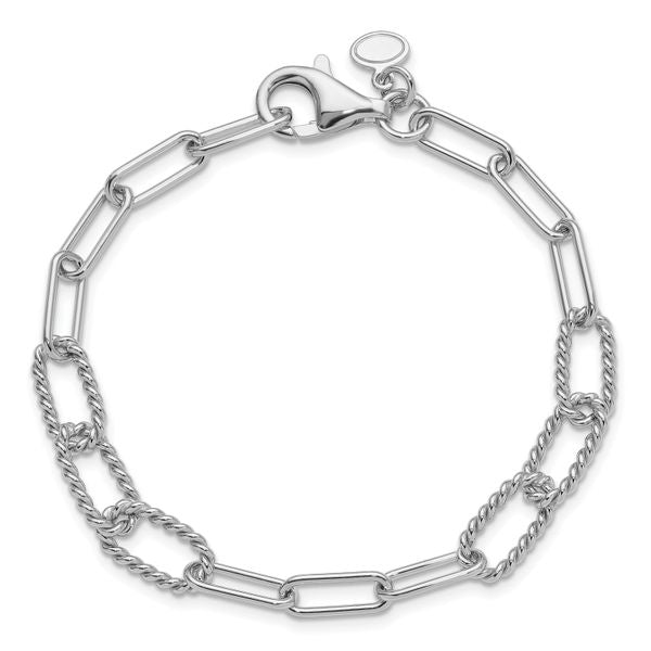 Leslie's Sterling Silver RH-plated Polished/Textured Fancy Link Bracelet - Image 4