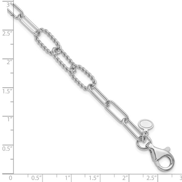 Leslie's Sterling Silver RH-plated Polished/Textured Fancy Link Bracelet - Image 5