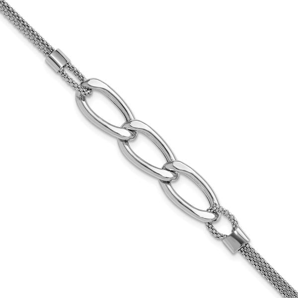 Leslie's Sterling Silver Rh-plat Polished Multi-Strand w/1in ext. Bracelet